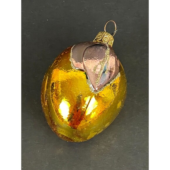 Vintage Mercury Glass Red-Gold Plum Fruit w/Leaves Ornament Christmas - Picture 1 of 9